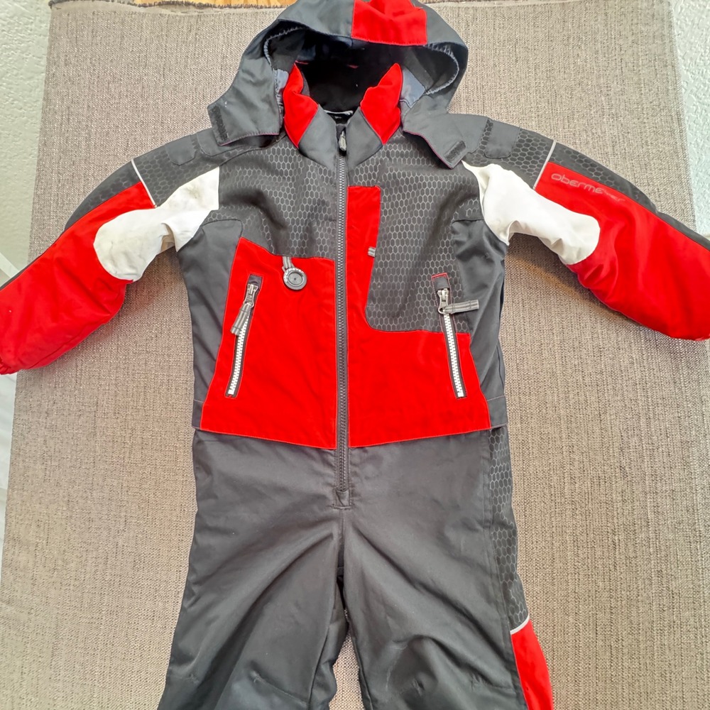 Obermeyer I-Grow Kids Size 4 One Piece Snow Suit Red Black White Insulated